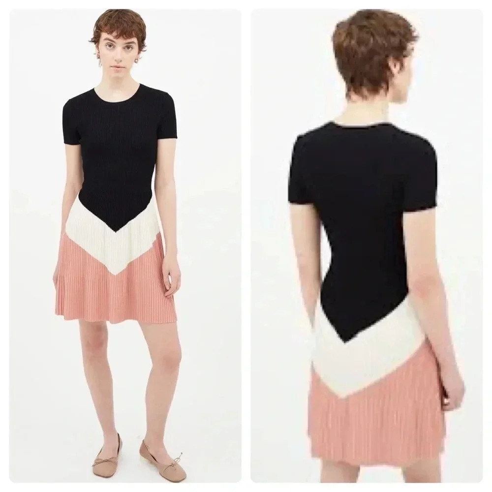 Red Valentino | Multicolored Short Sleeves Crew Neck Ribbed Preppy Dress Size M
